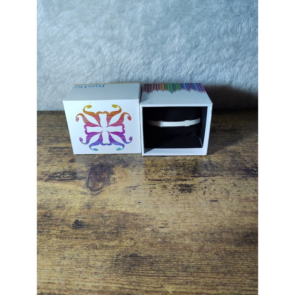 Rustic Cuff Grace Bracelet White Silver Trim Bangle Inspirational w/ Box